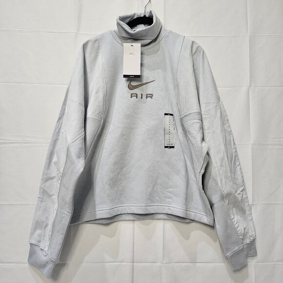 Nike Women's Gray Turtleneck Corduroy Fleece Sweatshirt DQ6924-043 Large - Picture 1 of 9